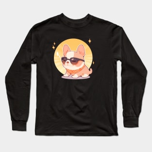 Cute French Bulldog Retro Vibes - Kawaii Bulldog Wearing Glasses Long Sleeve T-Shirt